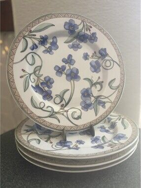 4 DANSK PORTUGAL BLUE UMBRIAN FLOWERS SALAD PLATES 9”